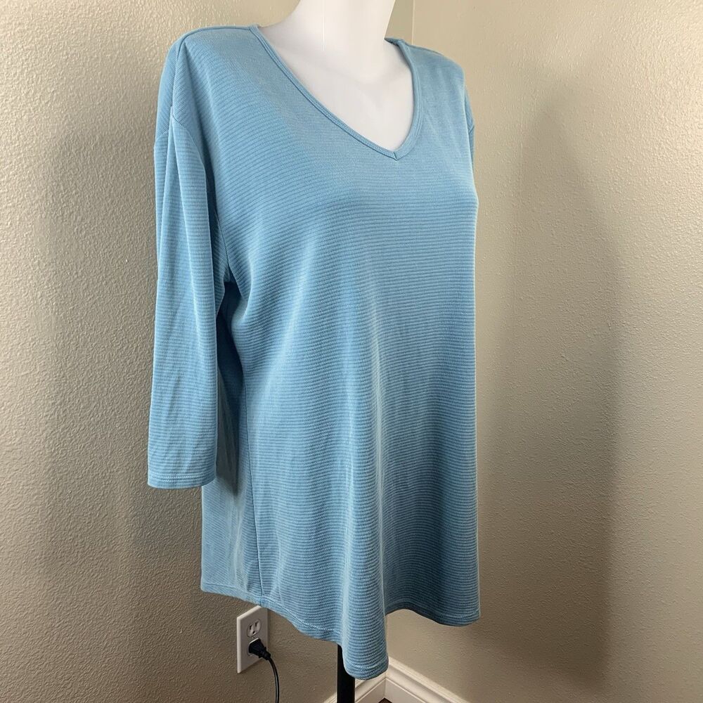 Segments Women’s Sz XXL Blue 3/4 Sleeve Shirt Tencel Modal Polyester Striped